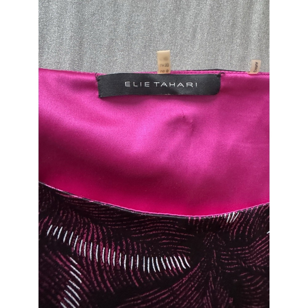 Elie Tahari Abstract Print Shift Dress Size 6 Magenta Pink Black Chic Modern - Picture 7 of 9